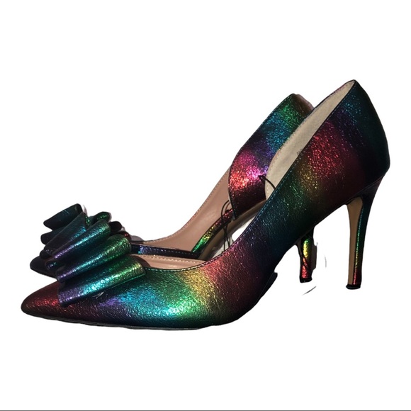 Betsey Johnson Bary metallic iridescent rainbow d’orsay stiletto bow heels sz7.5 - Picture 8 of 16